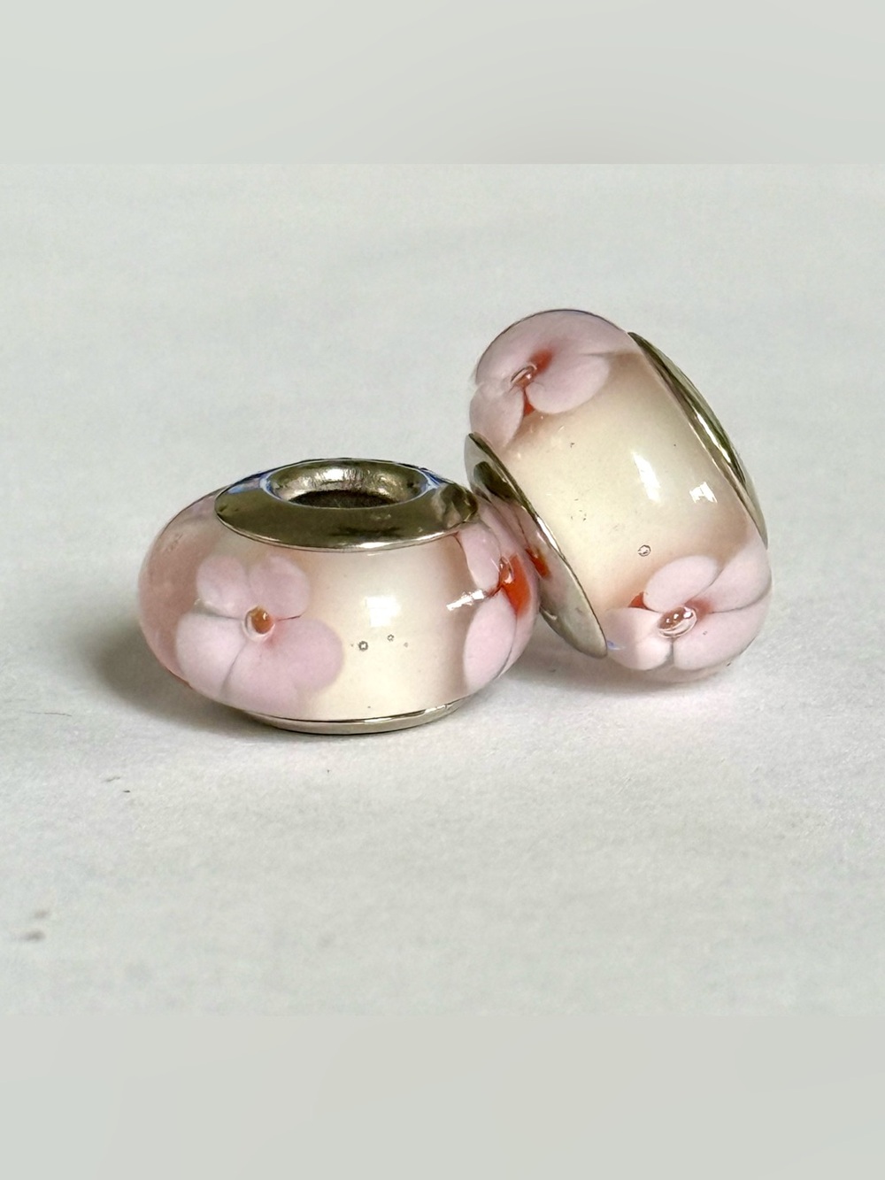 Pink Floral Murano Glass Charms set fit Pandora bracelets